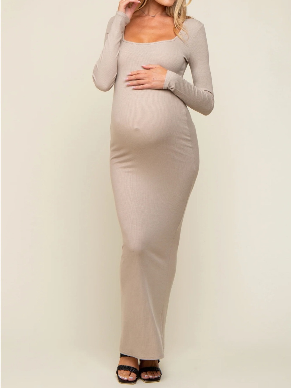 Pinkblush Long Sleeve Scoop Neck Maxi Dress - Taupe